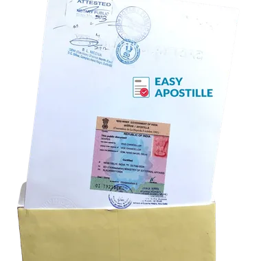 MEA-approved apostille sticker on an Indian document—secure, verified example used by Easy Apostille across India